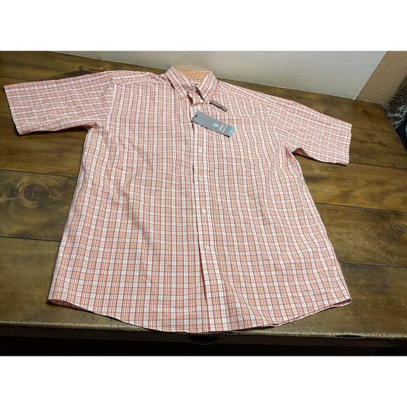 Ariat Mens Short Sleeve Button Down Classic Fit Orange Plaid Shirt Size Large - Picture 1 of 11